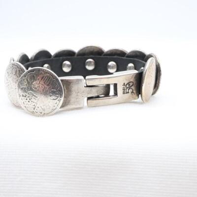 UNOde50 Silver Coin & Leather Bracelet