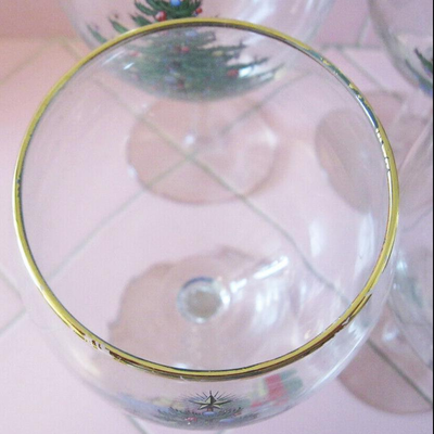 MS Cuthbertson 4 Water Goblets 8.5" Original Christmas Tree Gold Trim Original Box