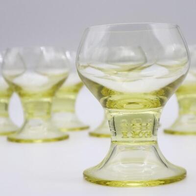 Set of 8 Yellow Handblown Glass Goblets