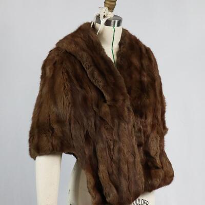 Vintage Mink Fur Stole Capelet Wrap With Pockets