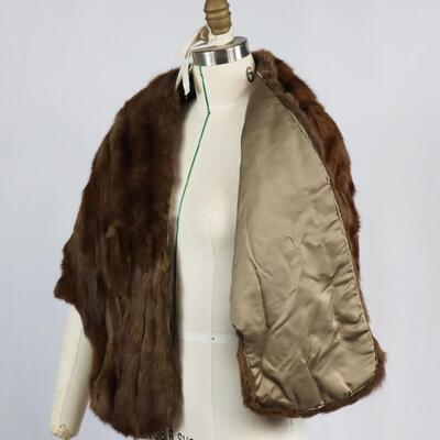 Vintage Mink Fur Stole Capelet Wrap With Pockets
