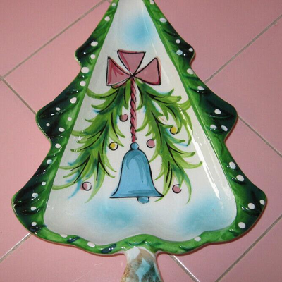 MS  1959 Holt Howard 10" Christmas Tree Dish Bell Bow Candy Nuts Snacks
