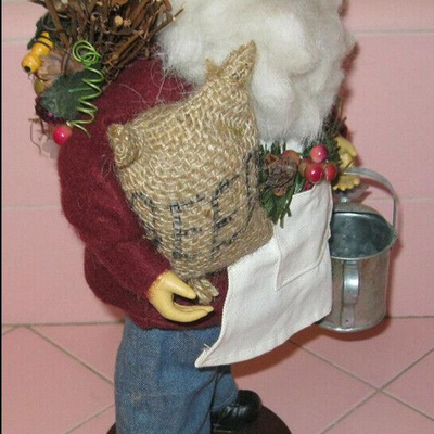 MS Santa Claus Doll Figure by Tina Mitchell Gardener Water Can Seed Bag Sticks