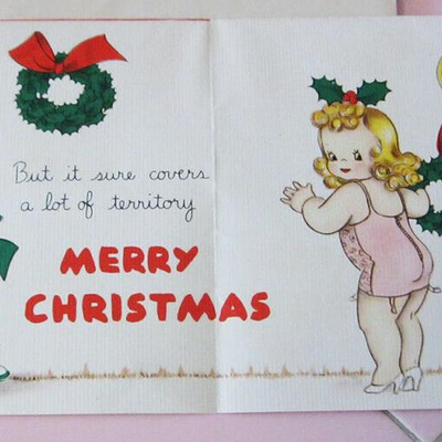 MS 1941 Hallmark Christmas Card Risque Hall Brothers Naked Woman Girdle Booty