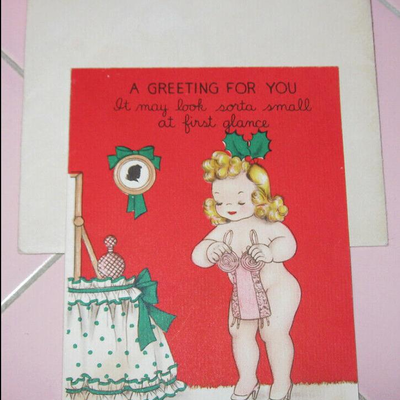 MS 1941 Hallmark Christmas Card Risque Hall Brothers Naked Woman Girdle Booty