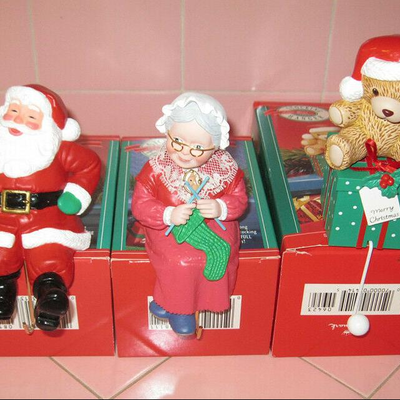 MS 3 Hallmark Christmas Stocking Hangers Santa Claus & Mrs Claus Teddy Bear 1988