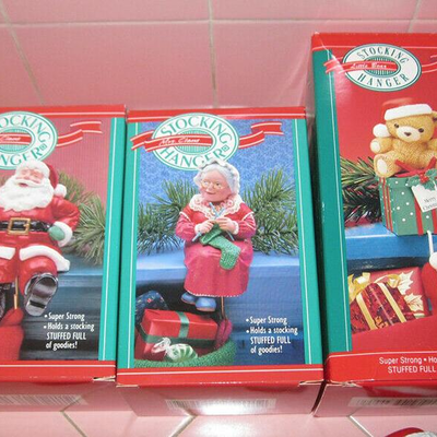MS 3 Hallmark Christmas Stocking Hangers Santa Claus & Mrs Claus Teddy Bear 1988
