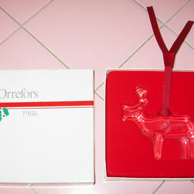 MS 1986 Orrefors Crystal Christmas Tree Ornament Reindeer Sweden NEW