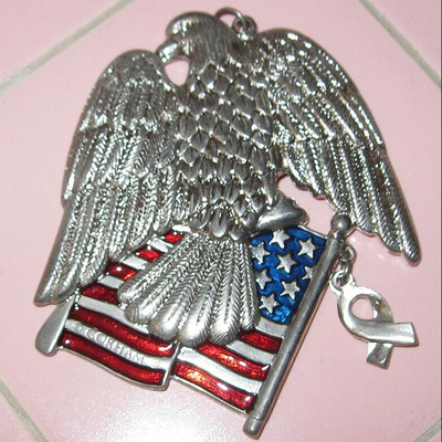 MS Gorham American Eagle Ornament Enamel Stars & Stripes Flag Yellow Ribbon