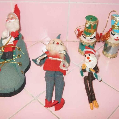MS 5 Vintage Christmas Ornament 1960s Japan Santa Shoe Gnome Elf Drummers Felt Tree