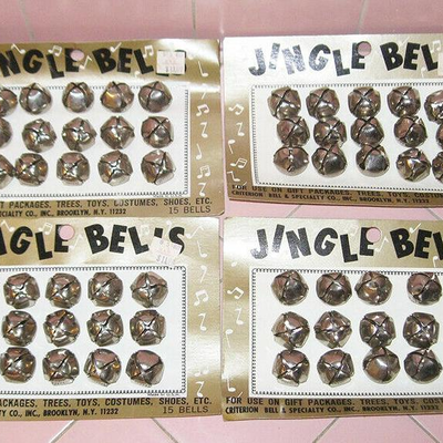 MS 4 Cards New Old Stock Silver Metal Jingle Bells Christmas Criterion Tree Gifts