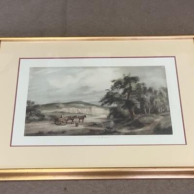 A - 388  Vintage Framed, Hand Colored Restrike Engraving in Watercolor â€œ Gossip by the Way â€œ