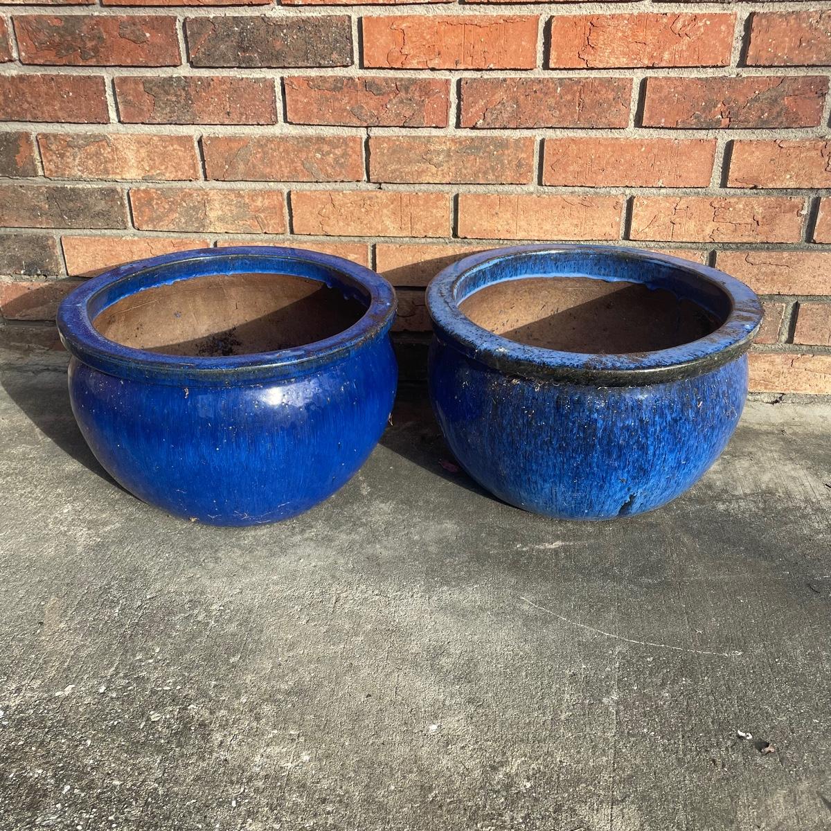 Large Blue Ceramic Planters