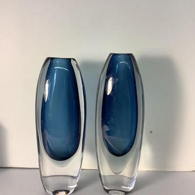 C422 Pair of Mid Century Kosta Boda Glass Vases by Vicke Lindstrand