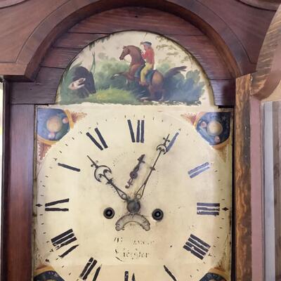 C423 Antique English Oak Mahogany Wilkinson, Leicester England Grandfather Case Clock