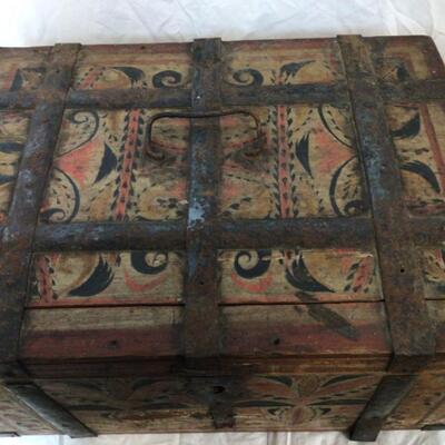 C430 Antique Small Painted Russian Wedding Chest