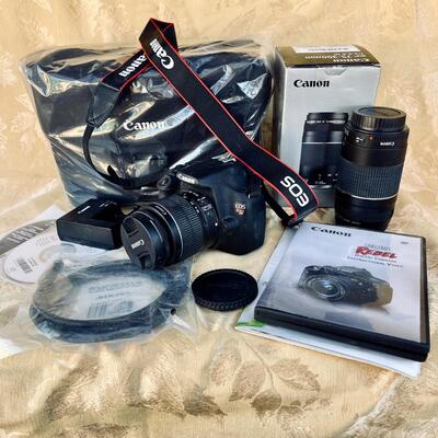 AA   CANON EOS REBEL TS DIGITAL CAMERA 2 LENSS 75-300 MM 18-55MM FULL HD1080 ACCESSORIES