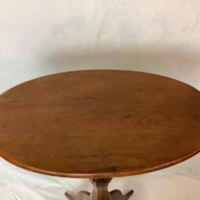 C433 Antique Oval Folk Art Pine Pedestal Table