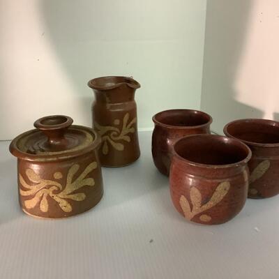 C434 Six piece Set of Red Stoneware Signed Pottery