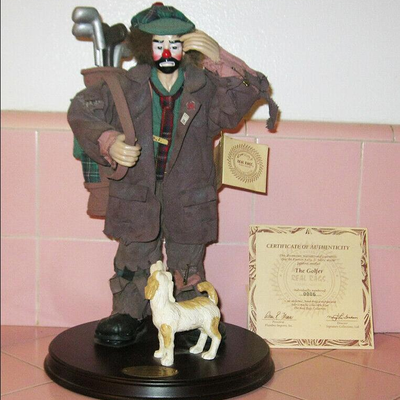 MS 12" Clown Figurine Golfer Emmett Kelly Jr Fabric Mache Real Rags Cert #6 / 2500