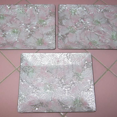 MS Vintage Tutanka Japanese 3 Enamel Tray Pins Snacks Cloisonne Floral Pink Green