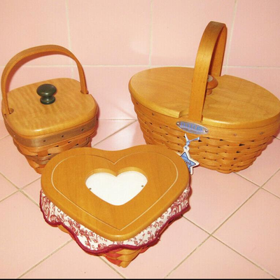 MS 3 Longaberger Baskets Heart Shaped Trinkets Photo Lid 2000 Cheers 1999 Shamrock