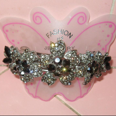 MS Fashion Jewelry Hair Clip Crystals Butterfly Tag Rhinestones Silver Tone