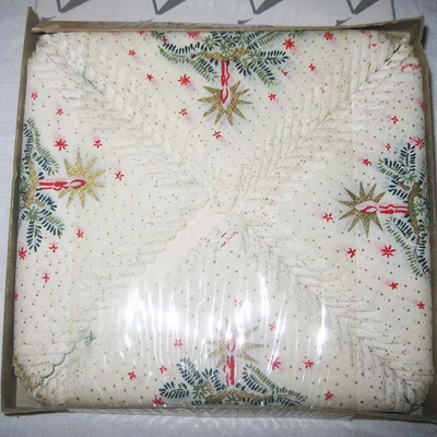 MS Vintage Crepe Paper Napkins New In Box Christmas Candles Swan Germany 1930s