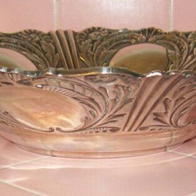 MS Vintage Silverplate Centerpiece Bowl by F.B. Rogers Spain Feathers Ferns Label