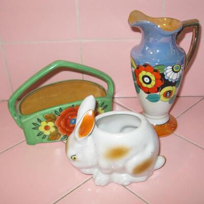 MS 3 pcs Japanese Ceramics Bunny Vase Basket Pitcher Deco