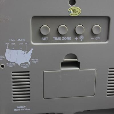 Atomix Battery Operated Wall or Table Clock Time, Date, and Thermometer