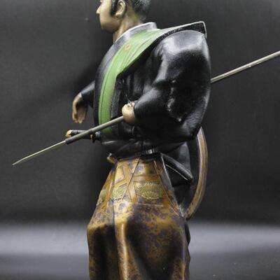 Vintage Painted Metal Copper Bronze Brass Japanese Samurai Soldier Fighter Statue