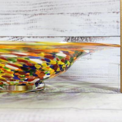 Rainbow Colored Murano Style Swirled Art Glass Bowl