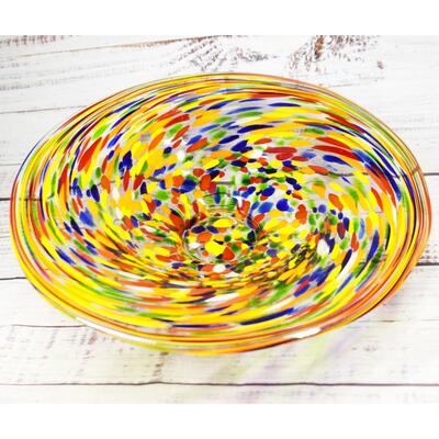 Rainbow Colored Murano Style Swirled Art Glass Bowl