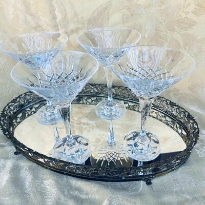 AA   4 CRYSTAL MARTINI GLASSES & MIRROR TRAY