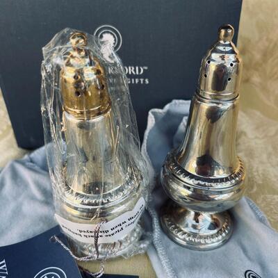 AA   WATERFORD STERLING SILVER SALT & PEPPER SHAKERS GADROON STYLE BOX & WRAP