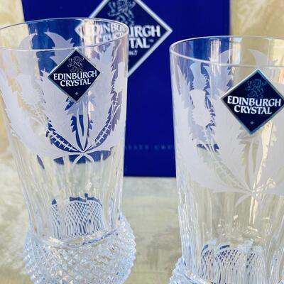 AA   PAIR OF SCOTTISH EDINBURGH CUT THISTLE CRYSTAL CHAMPAGNE FLUTES W/BOX