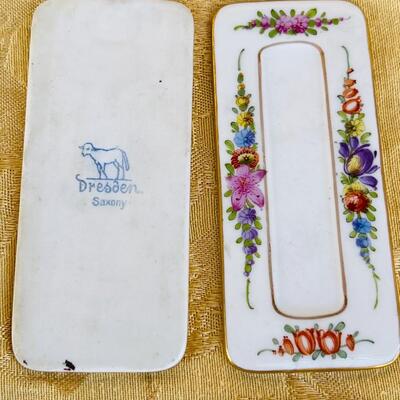 AA   SET OF 12 ANTIQUE BONE CHINA DRESDEN SAXONY HAND PAINTED PLACE CARDS NAME PLATES