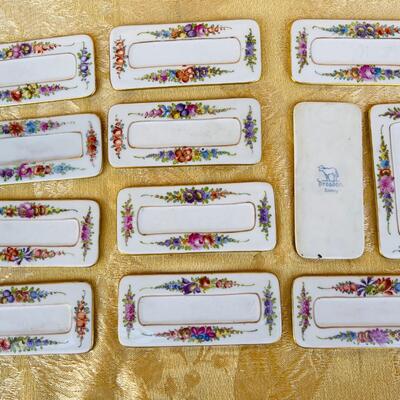 AA   SET OF 12 ANTIQUE BONE CHINA DRESDEN SAXONY HAND PAINTED PLACE CARDS NAME PLATES