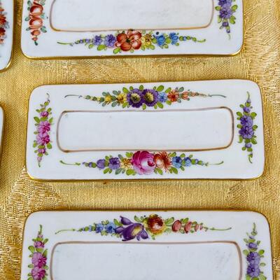 AA   SET OF 12 ANTIQUE BONE CHINA DRESDEN SAXONY HAND PAINTED PLACE CARDS NAME PLATES