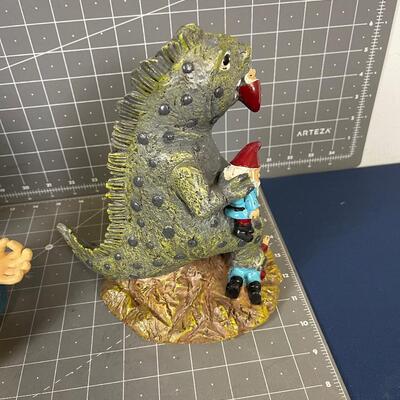 Gnome Hippie, Godzilla and the Bobble Head Puppy 