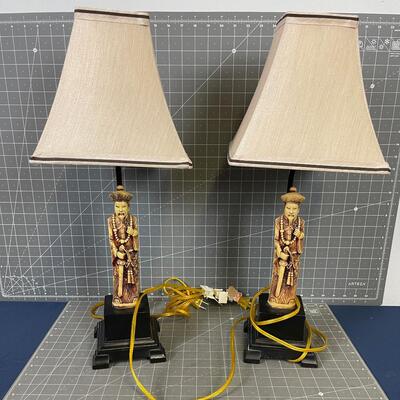 Asian Pair of Lamps, RESIN (Not Ivory) 