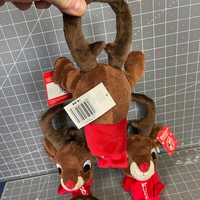 (4) Reindeer Plush Door Hangers w/ Bells 