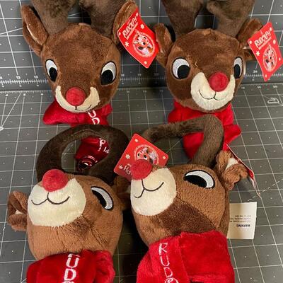 (4) Reindeer Plush Door Hangers w/ Bells 