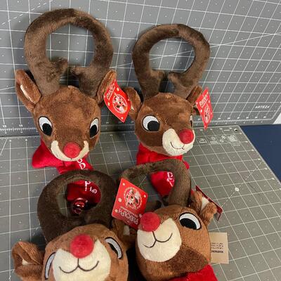 (4) Reindeer Plush Door Hangers w/ Bells 