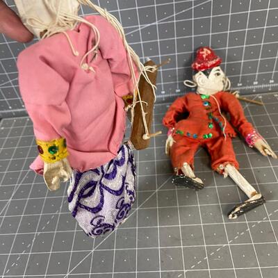 2 Vintage Puppets Marionettes 