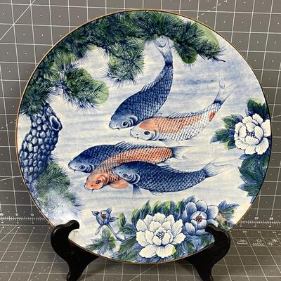 Sun Ceramics Koi Plate with Stand 