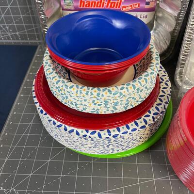 Foil Pan with Lids, Plastic Bowls, Plates 