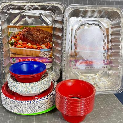 Foil Pan with Lids, Plastic Bowls, Plates 