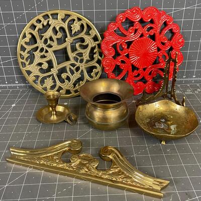 Collection of Brass: Trivet, Spittoon, Easel, Etc.  